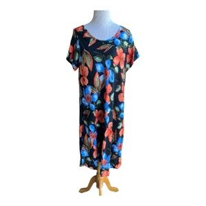 Hibiscus Collection Hawaii Tropical Floral knee length Rayon Swing Dress XL